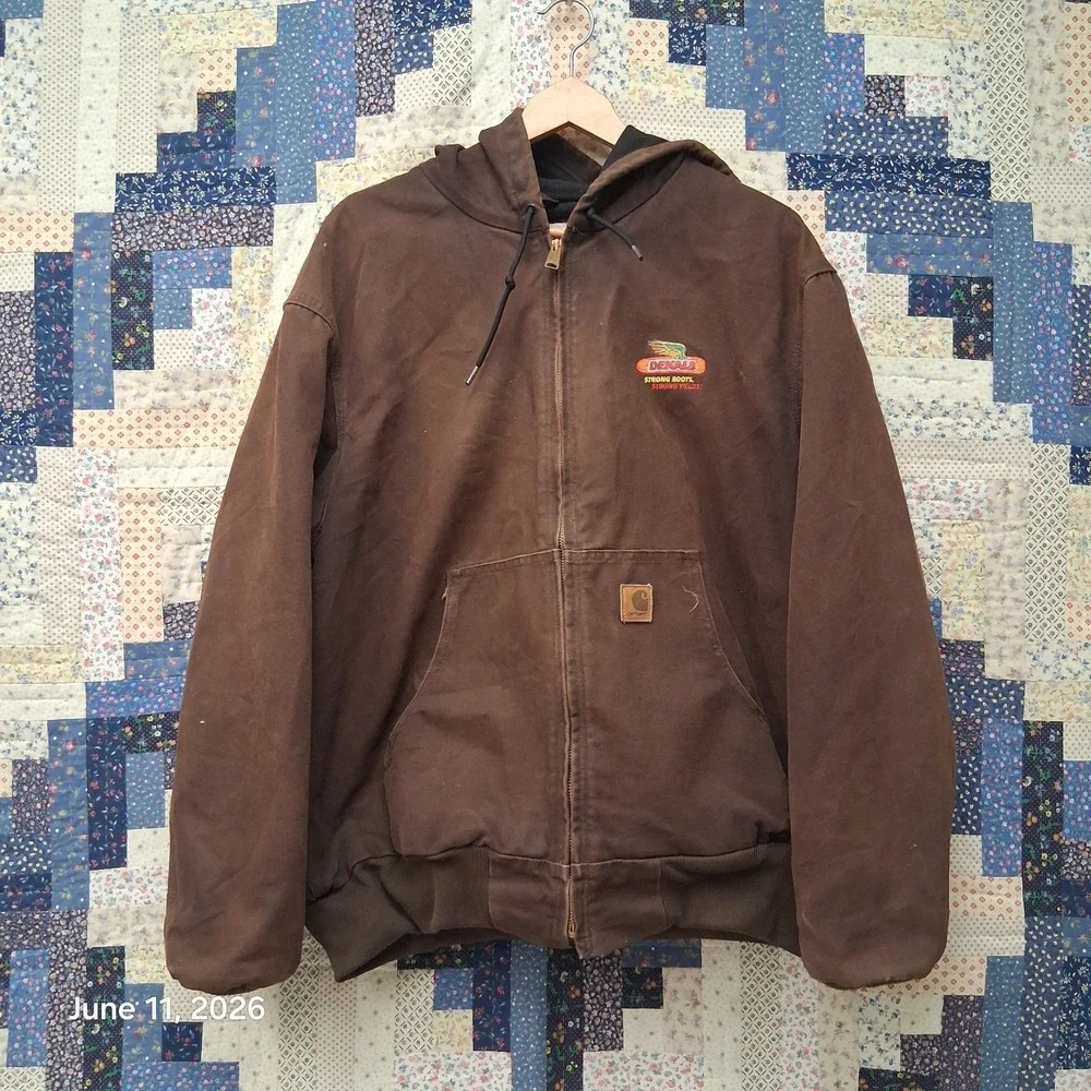 VTG Y2K Carhartt Sandstone Active Jacket J25 DKB Size XL Dekalb Hooded Lined